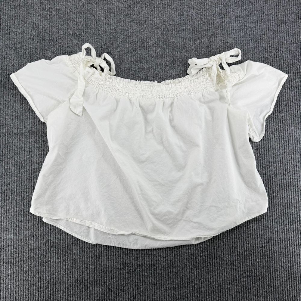Milkmaid Top White Off Shoulder Tie Cottagecore Peasant Blouse 2X
